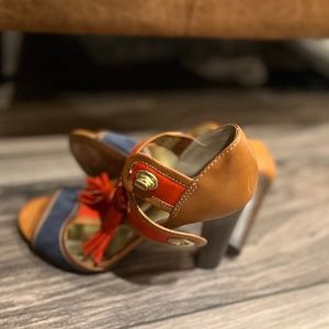 Coach leather red blue Tristen heels tassels